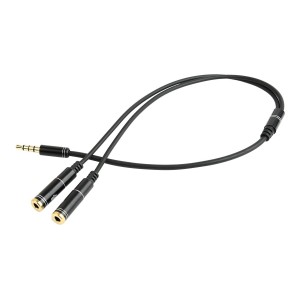 CABLU audio Splitter stereo (1 x 3.5 mm jack T la 2 x 3.5 mm jack M), 20cm, negru